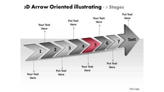 3d Arrow Oriented Illustrating 7 Stages Production Planning Flow Chart PowerPoint Slides