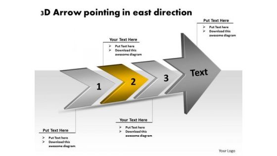 3d Arrow Pointing East Direction Process Flow Document PowerPoint Templates