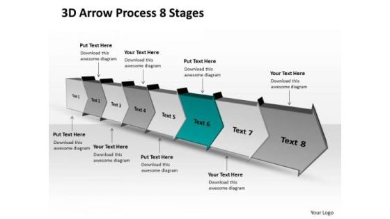 3d Arrow Process 8 Stages Chart Flow Chart Free PowerPoint Templates
