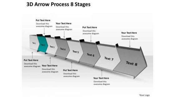 3d Arrow Process 8 Stages Ppt Production Flow Chart PowerPoint Slides