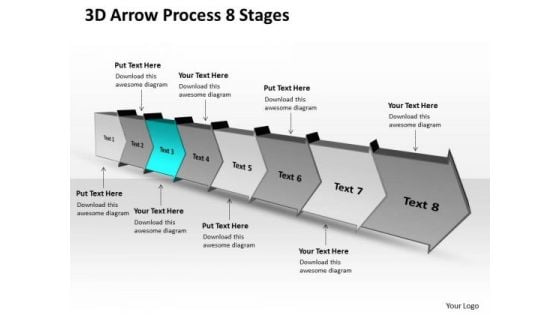 3d Arrow Process 8 Stages Production Flow Chart PowerPoint Slides