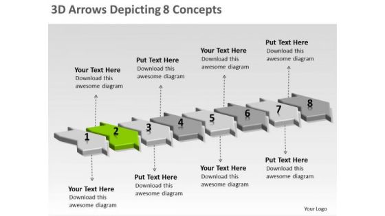 3d Arrows Depicting 8 Concepts Flow Chart Generator PowerPoint Templates