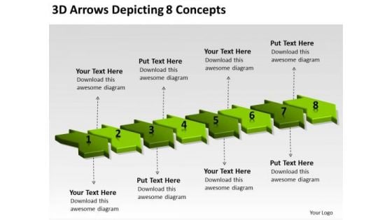 3d Arrows Depicting 8 Concepts Flow Charts Office PowerPoint Templates