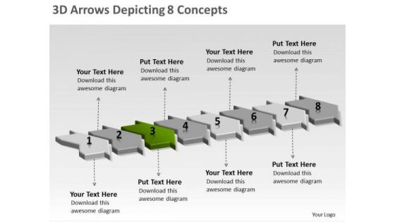 3d Arrows Depicting 8 Concepts Ppt Technical Flow Chart PowerPoint Templates