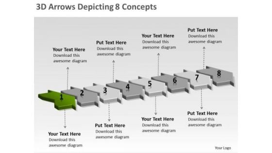 3d Arrows Depicting 8 Concepts Process Flow Charts Samples PowerPoint Templates