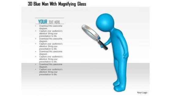 3d Blue Man With Magnifying Glass