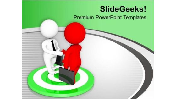 3d Business Men Shaking Hands On Target PowerPoint Templates Ppt Backgrounds For Slides 0613