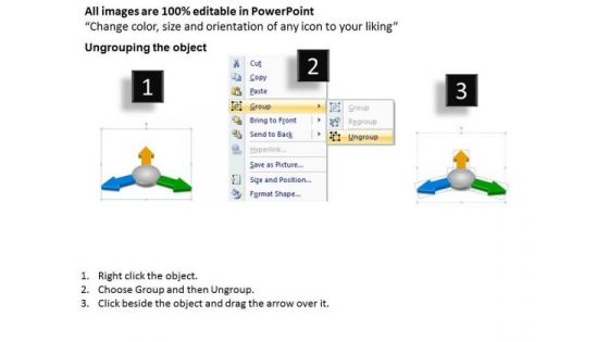 3d Circular Arrows Diverging Process Steps Flow Network PowerPoint Templates