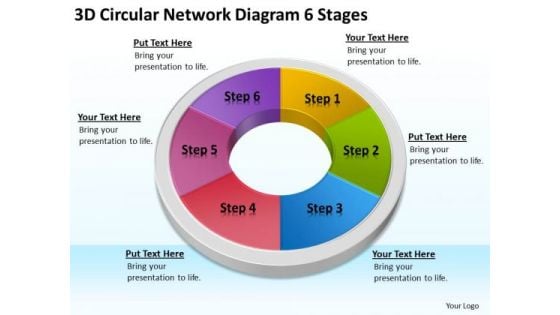 3d Circular Network Diagram 6 Stages Clothing Store Business Plan PowerPoint Templates