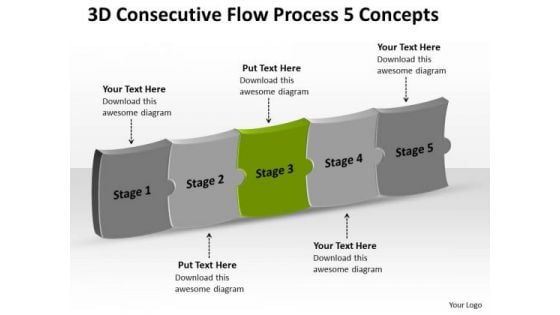 3d Consecutive Flow Process 5 Concepts Create Chart PowerPoint Slides