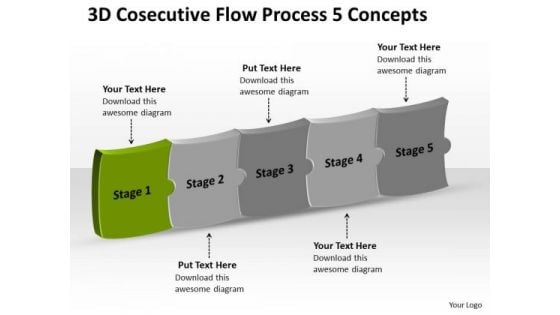 3d Consecutive Flow Process 5 Concepts Tech Support Chart PowerPoint Slides