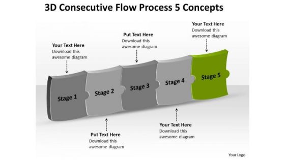 3d Consecutive Flow Process 5 Concepts What Is Charts PowerPoint Slides