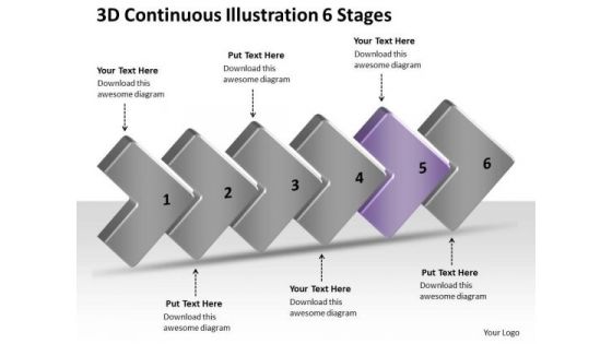 3d Continuous Illustration 6 Stages Ppt Make Flow Chart PowerPoint Slides