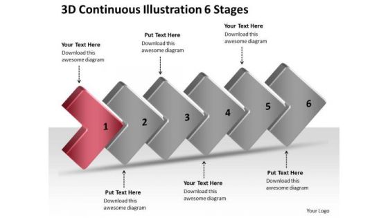 3d Continuous Illustration 6 Stages Quote Process Flow Chart PowerPoint Slides