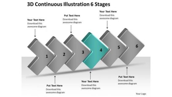 3d Continuous Illustration 6 Stages Success Work Process Flow Chart PowerPoint Templates