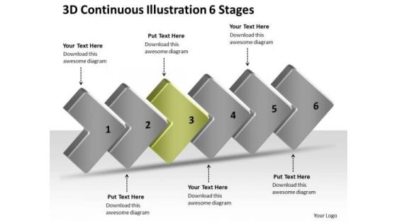 3d Continuous Illustration 6 Stages Work Process Flow Chart PowerPoint Templates