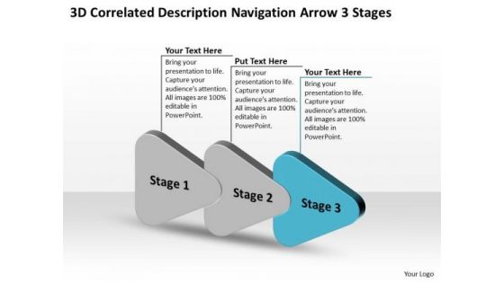 3d Correlated Description Navigation Arrow Stages Freeware Flowchart Slides PowerPoint Templates