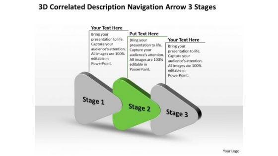 3d Correlated Description Navigation Arrow Stages Ppt Freeware Flowchart Slides PowerPoint Templates