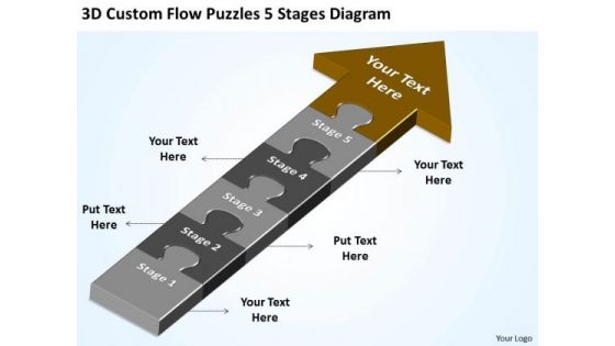 3d Custom Flow Puzzles 5 Stages Diagram Business Plan Template Free Word PowerPoint Slides