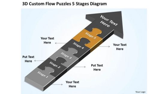 3d Custom Flow Puzzles 5 Stages Diagram Ppt Example Of Business Plan Outline PowerPoint Slides