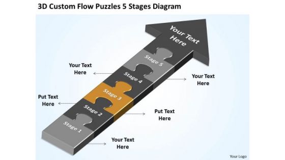 3d Custom Flow Puzzles 5 Stages Diagram Ppt Example Of Good Business Plan PowerPoint Slides