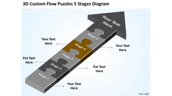 3d Custom Flow Puzzles 5 Stages Diagram Startup Business Plan Template PowerPoint Slides