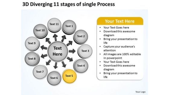 3d Diverging 11 Stages Of Single Process Arrows Network Software PowerPoint Slides