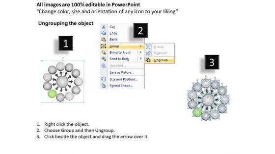 3d Diverging 11 Stages Of Single Process Circle Arrows Network Software PowerPoint Slides