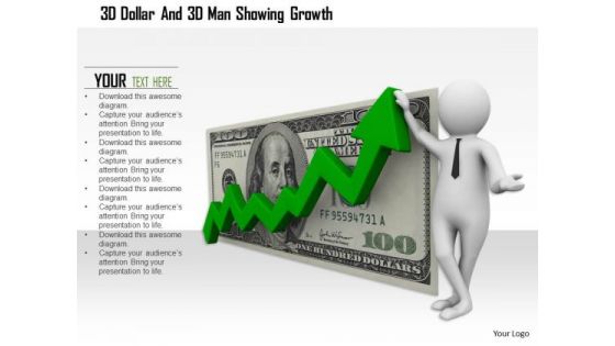3d Dollar And 3d Man Showing Growth