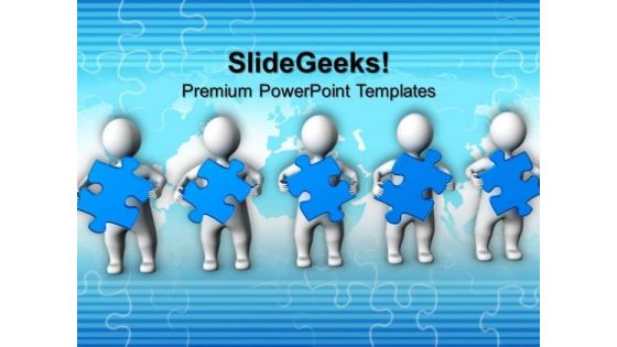 3d Folks With Blue Puzzle Teamwork PowerPoint Templates And PowerPoint Themes 1012