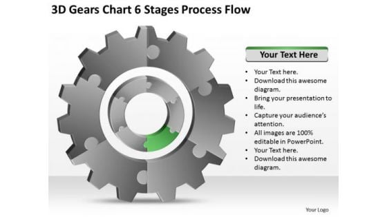 3d Gears Chart 6 Stages Process Flow Ppt Business Continuity Plan Software PowerPoint Slides