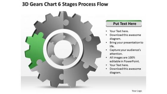3d Gears Chart 6 Stages Process Flow Ppt Business Development Plan PowerPoint Slides