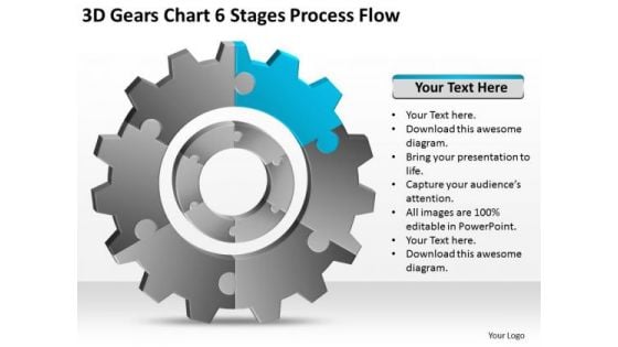 3d Gears Chart 6 Stages Process Flow Ppt Business Plan Basics PowerPoint Templates