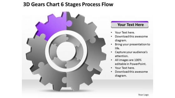 3d Gears Chart 6 Stages Process Flow Ppt Business Plan Company Description PowerPoint Templates