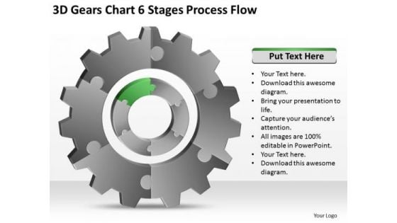 3d Gears Chart 6 Stages Process Flow Ppt Business Plan Example Free PowerPoint Templates