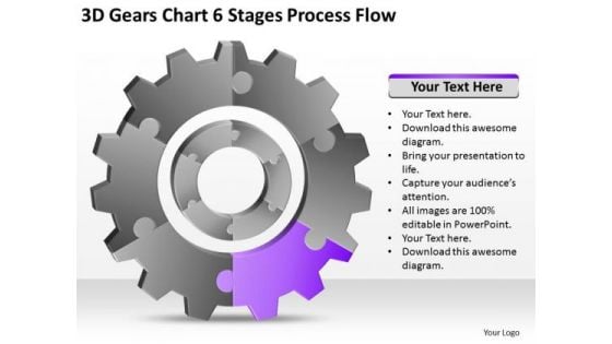 3d Gears Chart 6 Stages Process Flow Ppt Strategic Business Plans PowerPoint Templates