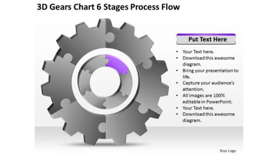 3d Gears Chart 6 Stages Process Flow Ppt Template Of Business Plan PowerPoint Templates