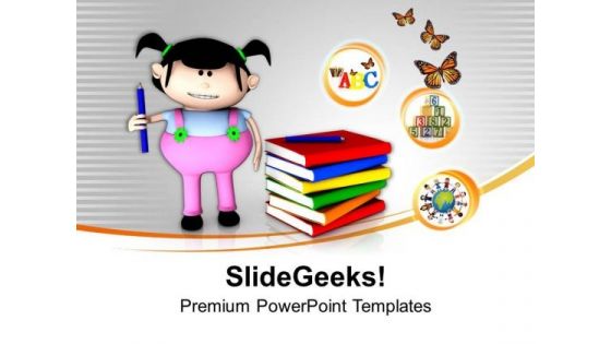 3d Girl Graphic With Books Education Theme PowerPoint Templates Ppt Backgrounds For Slides 0413