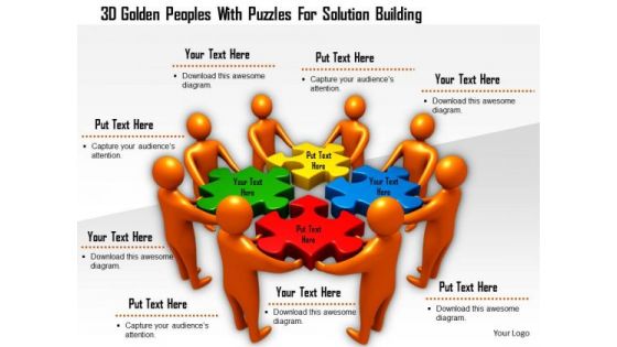3d Golden Peoples With Puzzles For Solution Building