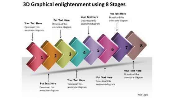 3d Graphical Enlightenment Using 8 Stages Free Flow Charts PowerPoint Slides