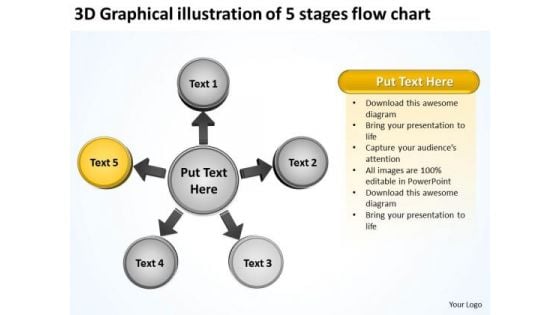 3d Graphical Illustration Of 5 Stages Flow Chart Arrow Circular Spoke Diagram PowerPoint Slides