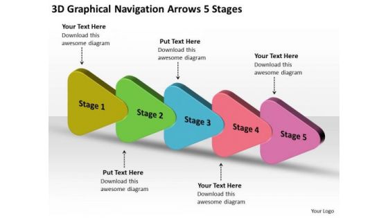 3d Graphical Navigation Arrows 5 Stages Online Flow Chart Creator PowerPoint Templates