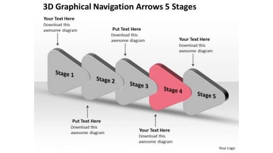 3d Graphical Navigation Arrows 5 Stages Ppt Flow Chart Business Plan PowerPoint Slides