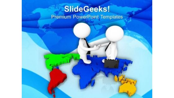 3d Handshake On World Map PowerPoint Templates Ppt Backgrounds For Slides 0713