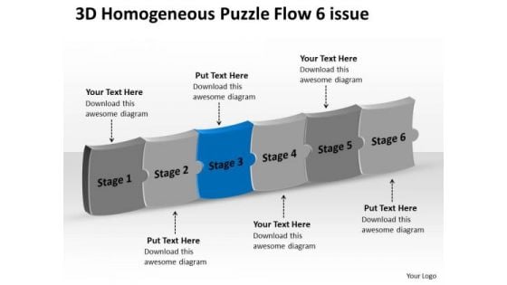3d Homogeneous Puzzle Flow 6 Issue Chart Maker PowerPoint Slides