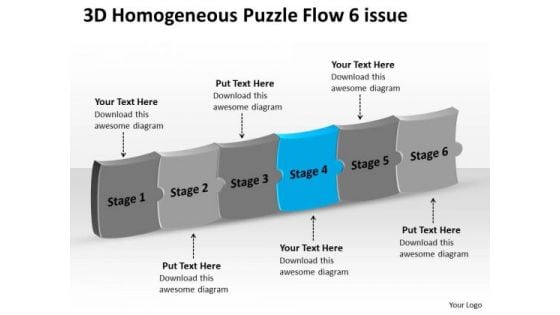 3d Homogeneous Puzzle Flow 6 Issue Operation Chart PowerPoint Templates