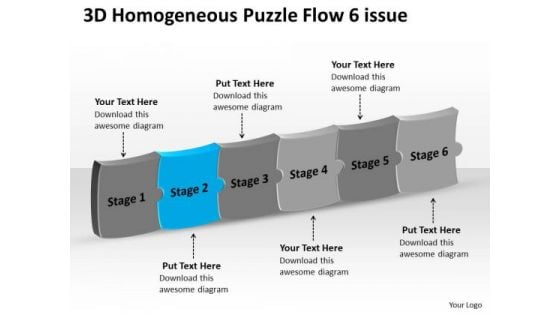 3d Homogeneous Puzzle Flow 6 Issue Ppt Office Charts PowerPoint Templates