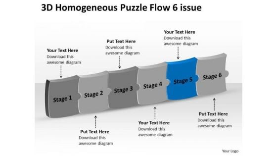 3d Homogeneous Puzzle Flow 6 Issue Ppt Operation Chart PowerPoint Templates