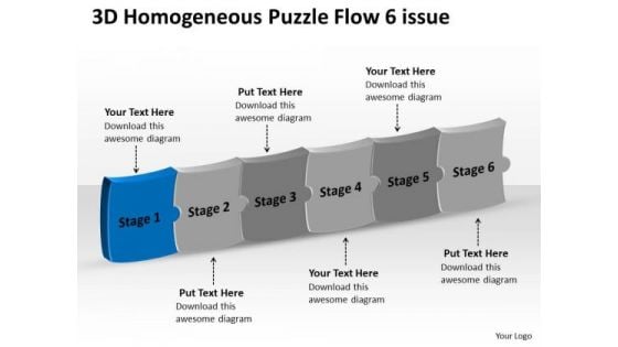 3d Homogeneous Puzzle Flow 6 Issue System Charts PowerPoint Templates