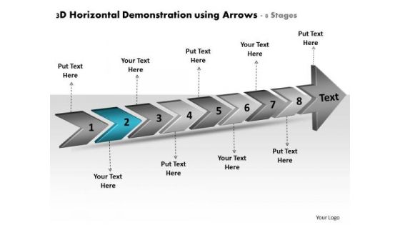 3d Horizontal Demonstration Using Arrows 8 Stages Business Plan Flow Chart PowerPoint Slides